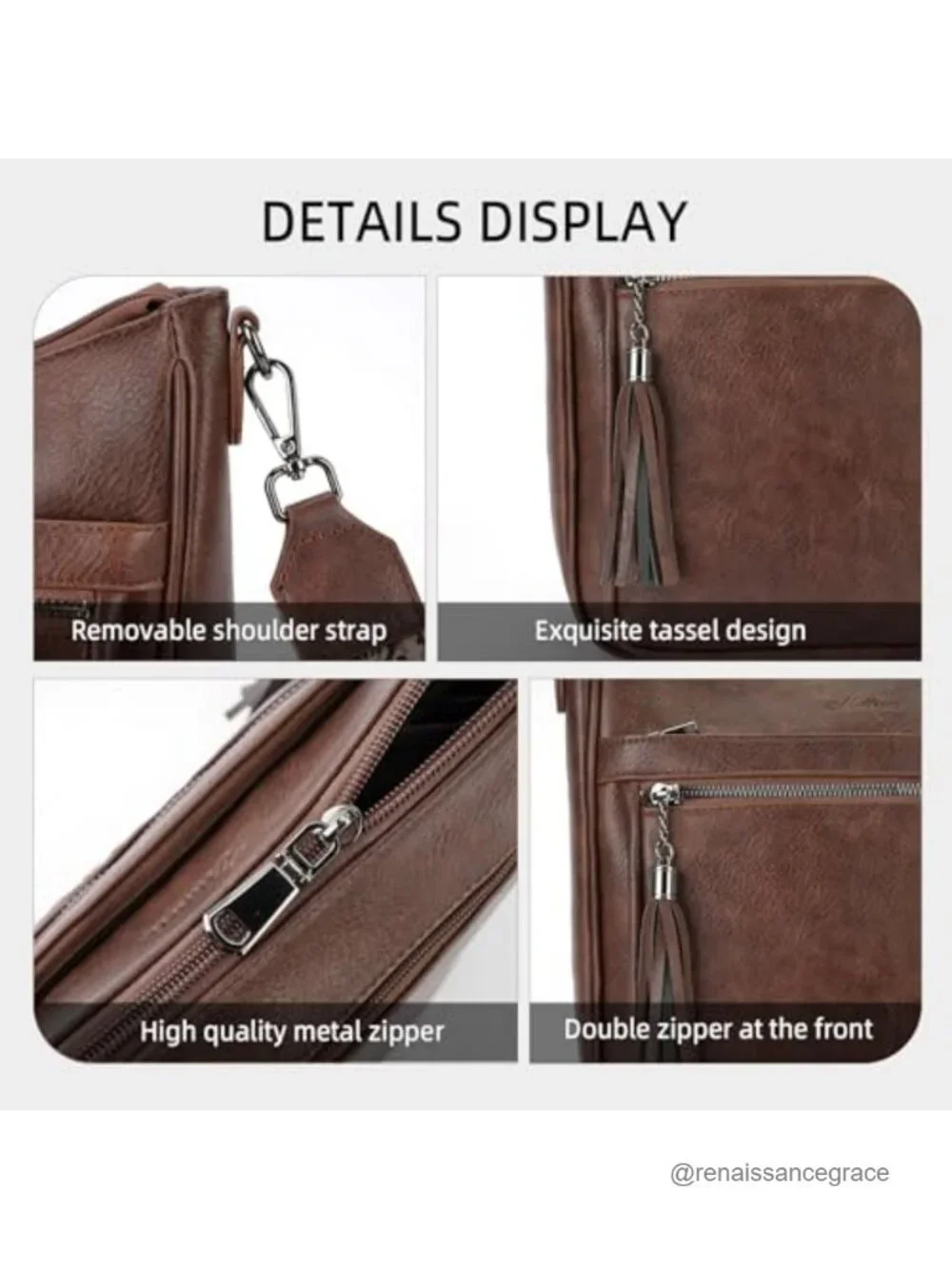 Women's Vegan Leather Hobo Crossbody Bag with Tassel